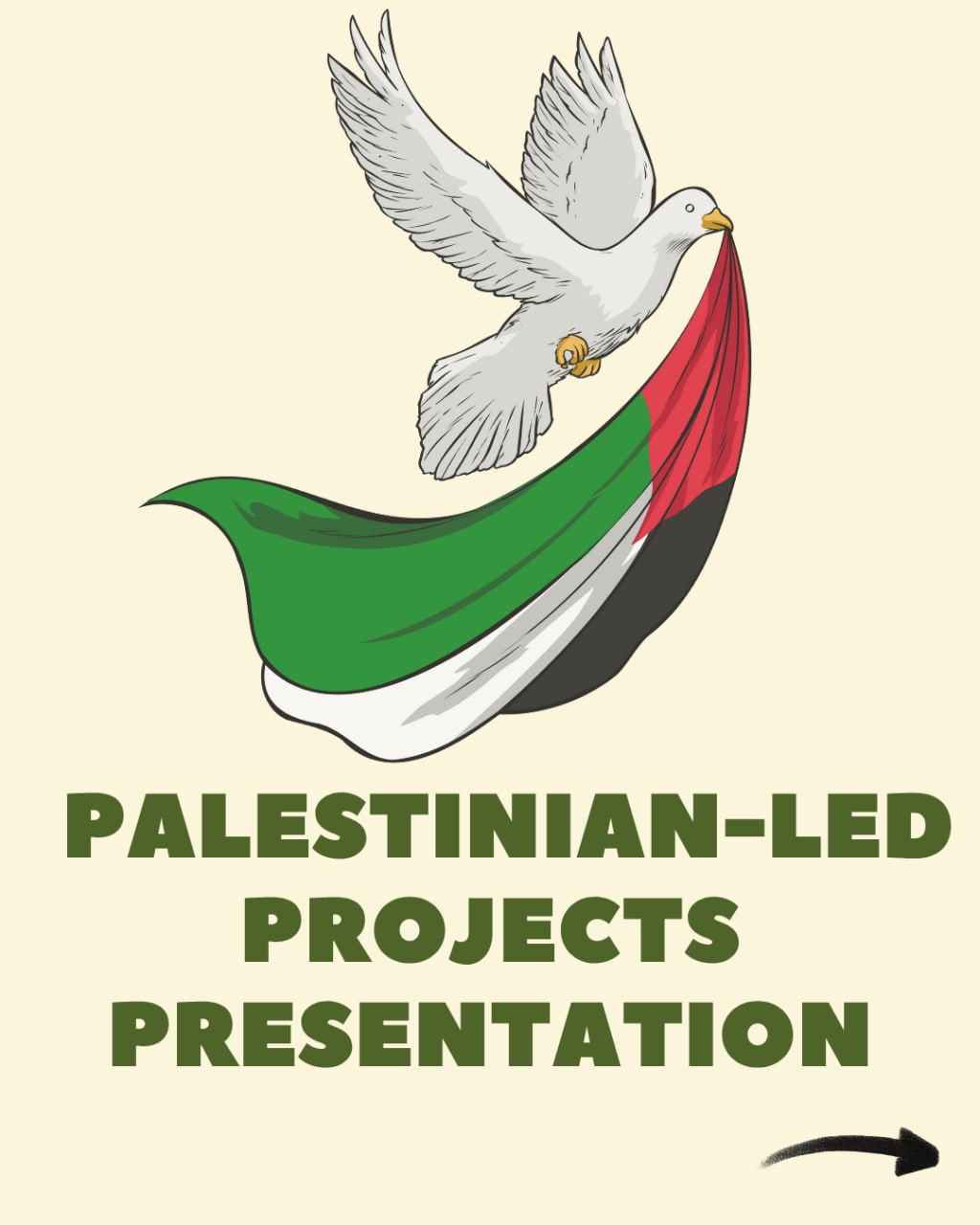 Palestinian-led Projects Presentation - A dove carrying the Palestinian flag